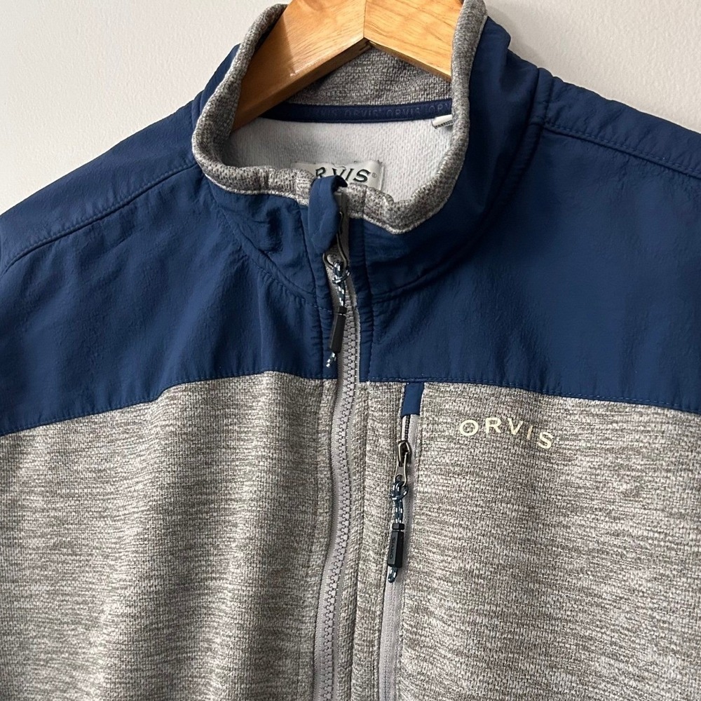 Orvis Jacket Gray Navy Mens XL Fleece Lined Full Zip Lightweight Coat Outdoor